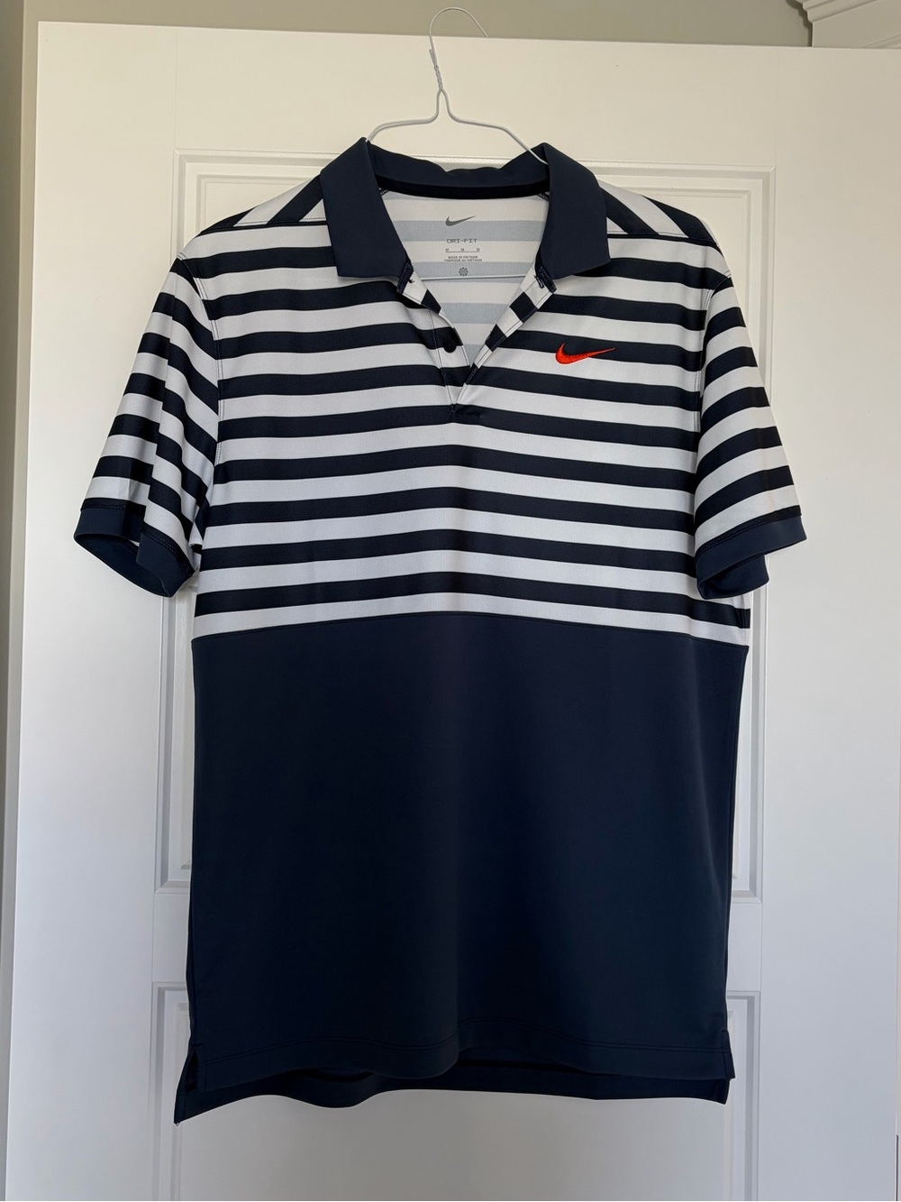 Nike Dri-FIT Striped Polo Blue & White Medium